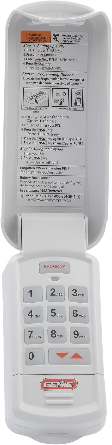 Genie Garage Door Opener Wireless Keyless Keypad - Safe & Secure Access - Compatible with All Genie Intellicode Garage Door Openers - Easy Entry into the Garage With a PIN - Model GK-R, White