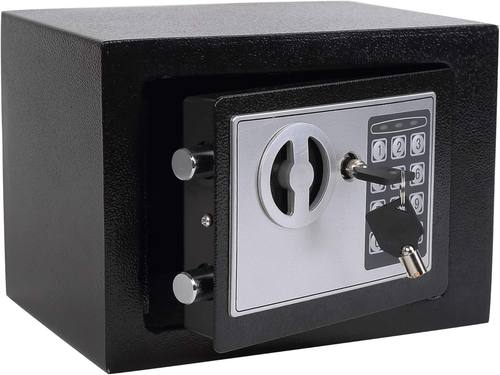 Yuanshikj Small Steel Security Safe Box with Keypad,Key;0.23 CuFt, Black