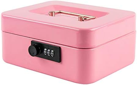 KYODOLED Small Cash Box with Combination Lock & Removable Money Tray, Black
