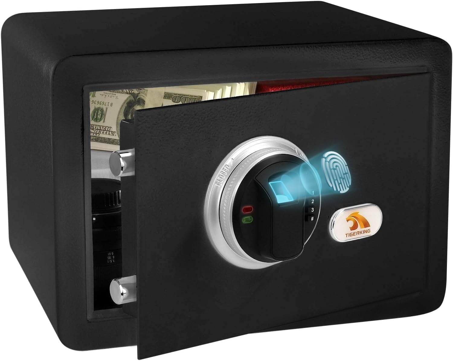 TIGERKING Biometric Small Home Safe with key and digital keypad