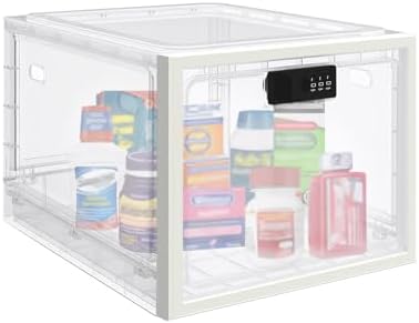 Medicine Lock Box for Safe Medication, 10L Lockable Storage Box for Fridge/Snacks Food, Phone Lock Boxes with Combination Code for Home/Dorms/Office Storage (1, Translucent White)