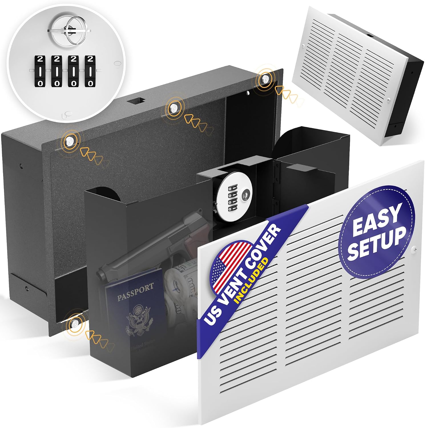 Elder Welder® Hidden Wall Safe with Air Vent Cover, Combination Lock