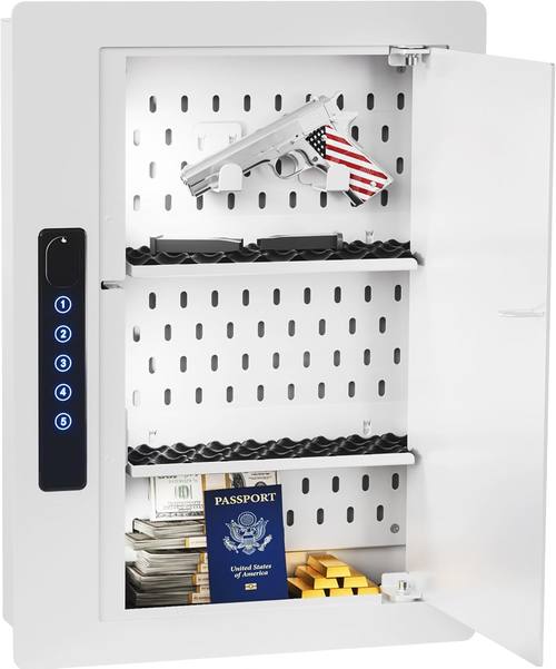 Grimtron Hidden Wall Safe Between 16" Studs, Electronic Keypad, White