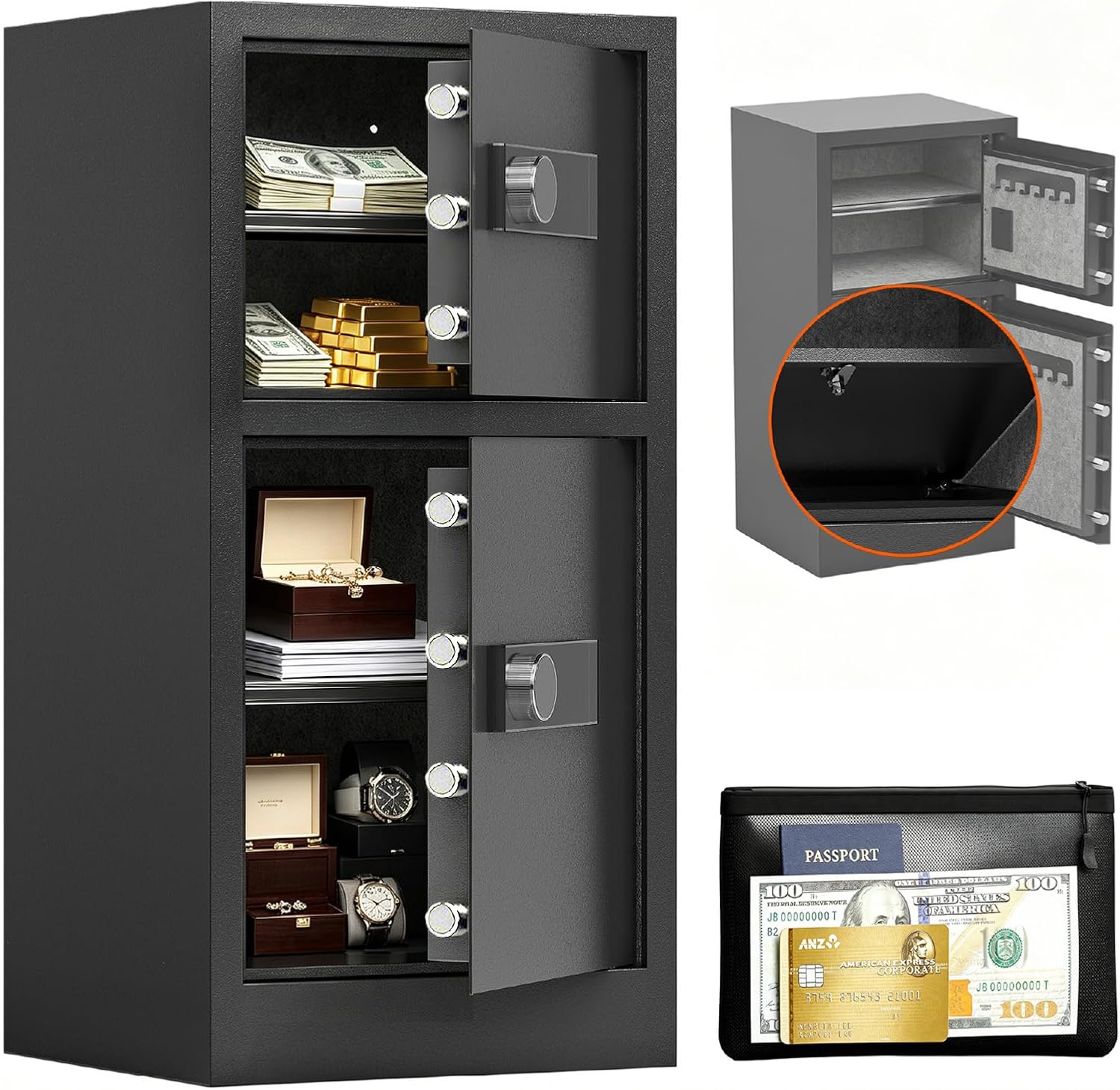 Xyvaly Safe 8.6 Cu Ft Extra Large Safe for Home with Fireproof Waterproof Bag,Heavy Duty Double Door Security Safe Box,Digital Safes,Removable Shelves,Hidden Lock Box for Cash Files Office Document
