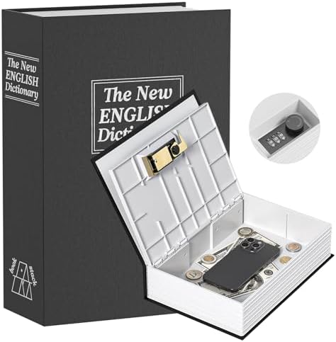 KMC Book Safe with Key, Realistic Dictionary Diversion Metal Safe Box for Adults, Hidden Money Saving Piggy Bank for Cash & Valuables, Secret Storage Security Lockbox for Home Office Bookshelf (Blue)