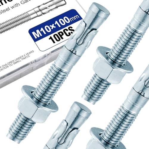 10PCS 3/8" x 4" Concrete Anchor Bolts, Carbon Steel Wedge Anchors