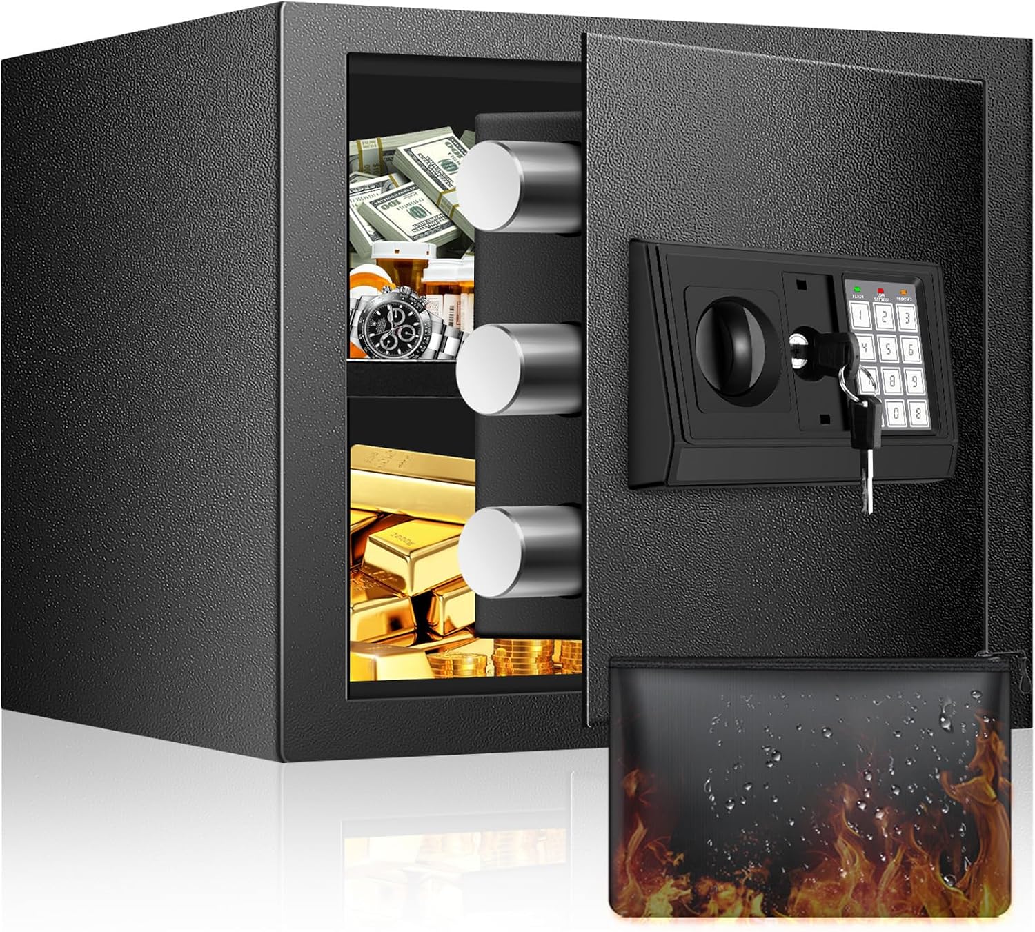 9.84'' H Home Safe Box, Small Safe with Fireproof Waterproof Bag