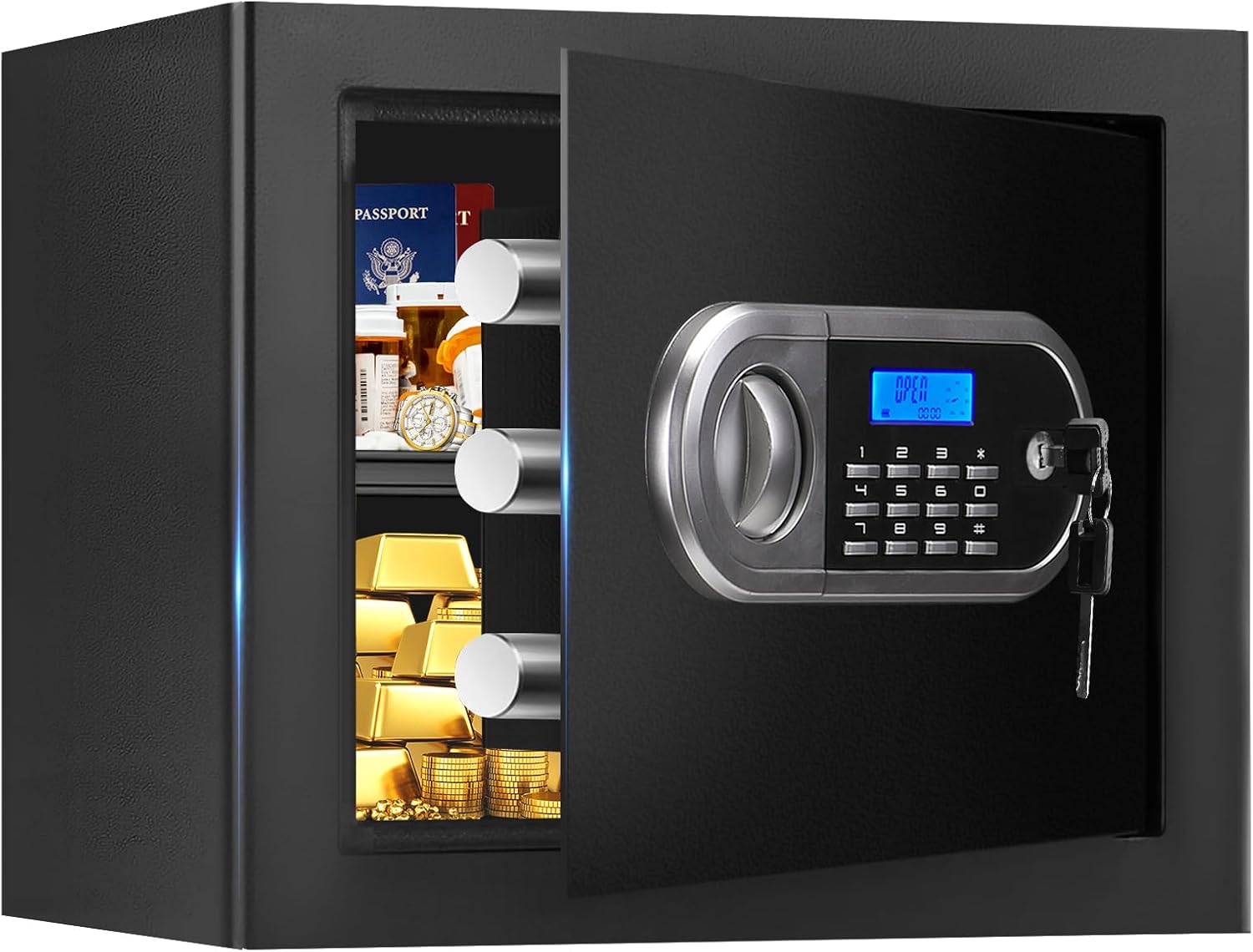 1.3 Cuft Small Fire Proof Safe for Home Documents, Anti-theft Safes for Home Use Fire and Water Proof with Combination Lock, Smart Alert System and Removable Shelf, Digital Document Safe for Jewelry