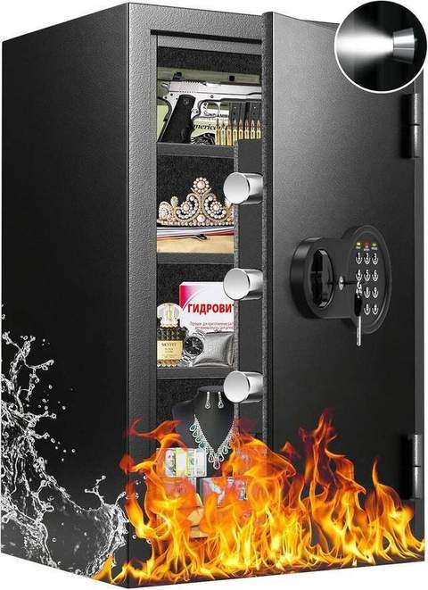 Mitlvge 35Min Real Fireproof Safe Box, 23.4'' Tall Home Safes Water and Fireproof with Keys & Pass Code, 3-Removable Shelf and Smart Alert, Fire Proof Safe for Home Document Jewelry Valuables