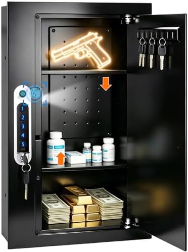 23.6" Tall White Biometric Wall Safe Between 16" Studs | Home In Wall Safe