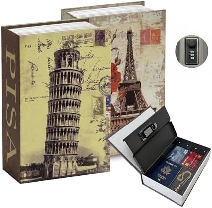 2 Pcs Diversion Book Safe with 3-Digit Lock, Hidden Metal Box (Pisa&Paris)