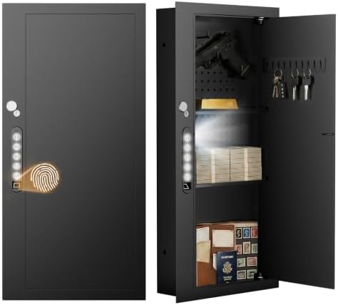31.49‘’ Wall Safe Between the Studs, Biometric Hidden Safe with Removable Pegboard, In Wall Safe with Removable Shelf and Backlit Keypad (Fingerprint-White)