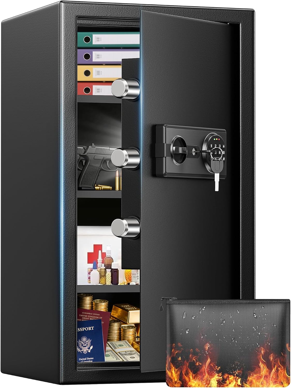 6.1 Cu Ft Large Home Safe Water and Fireproof with Digital Keypad &amp; Key